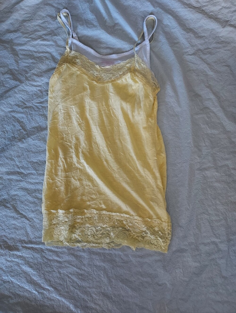 Lace Trim Yellow Satin Tank Top